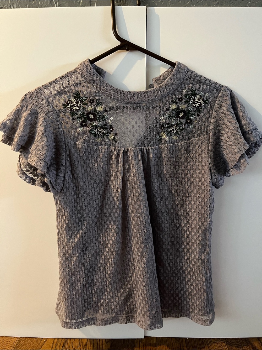 Floral Embroidered Textured Lavender Top